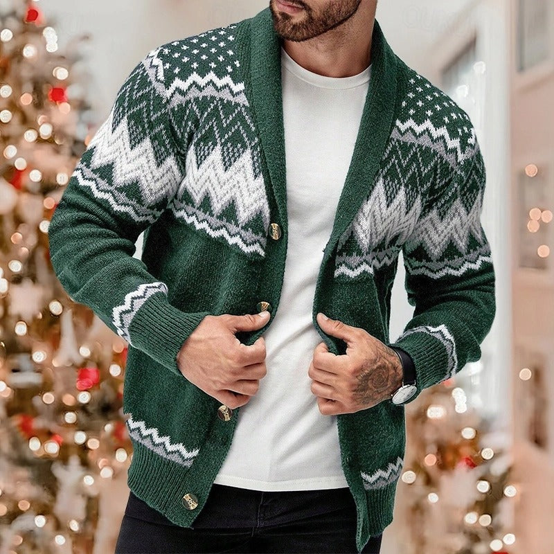 Herren Weihnachtscardigan mit Knöpfen – Fair Isle Strickjacke für Winter & Festtage
