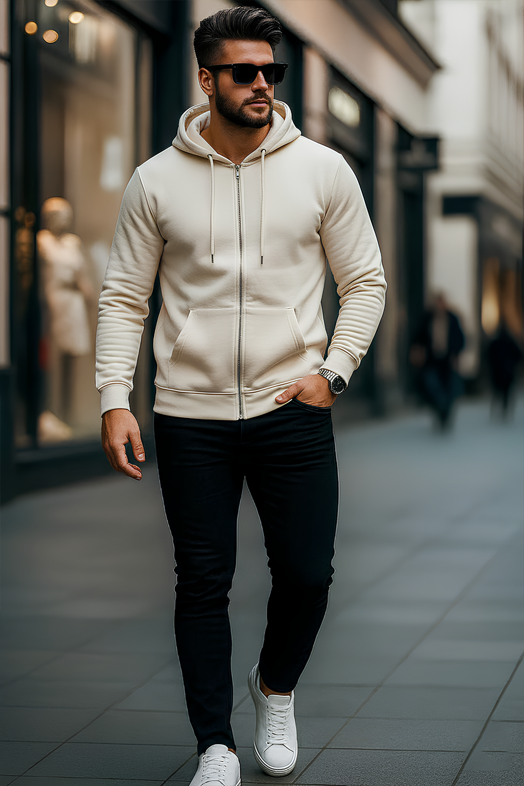 Kapuzenjacke mit Reißverschluss | Lukas – Sandbeige