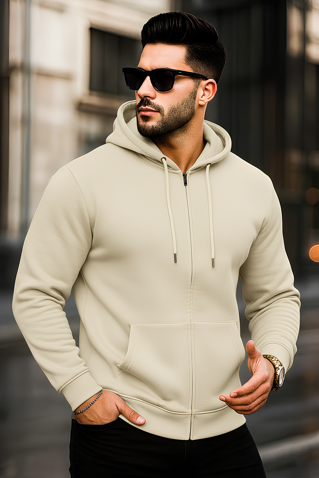 Kapuzenjacke mit Reißverschluss | Lukas – Sandbeige
