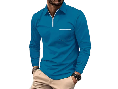 Klassisches Langarm-Poloshirt mit Brusttasche für Herren – Elegant & Bequem