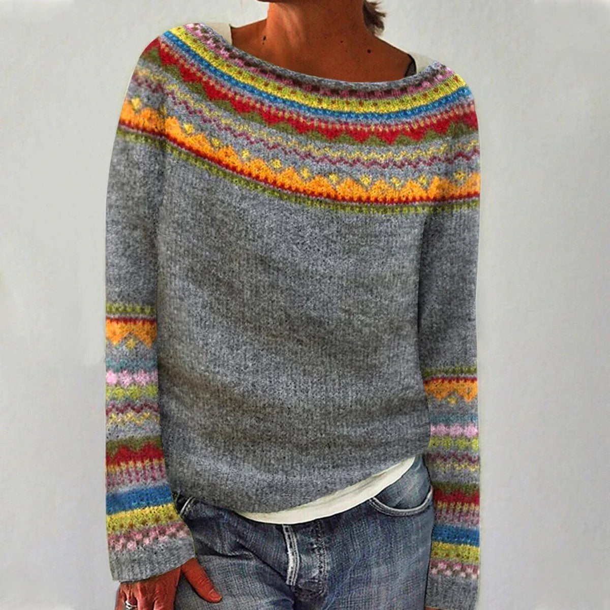 Damen Warmer Strickpullover mit Rundhalsausschnitt und Langen Ärmeln – Gemütlich & Farbverliebt