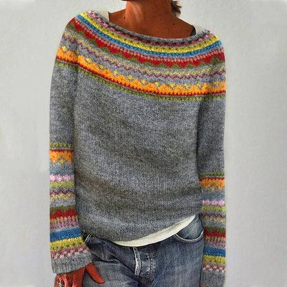 Damen Warmer Strickpullover mit Rundhalsausschnitt und Langen Ärmeln – Gemütlich & Farbverliebt