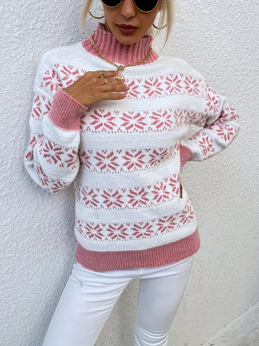 Damen Weihnachts Pullover – Schneeflocken Muster – Weicher Winterstrick & Festlicher Stil