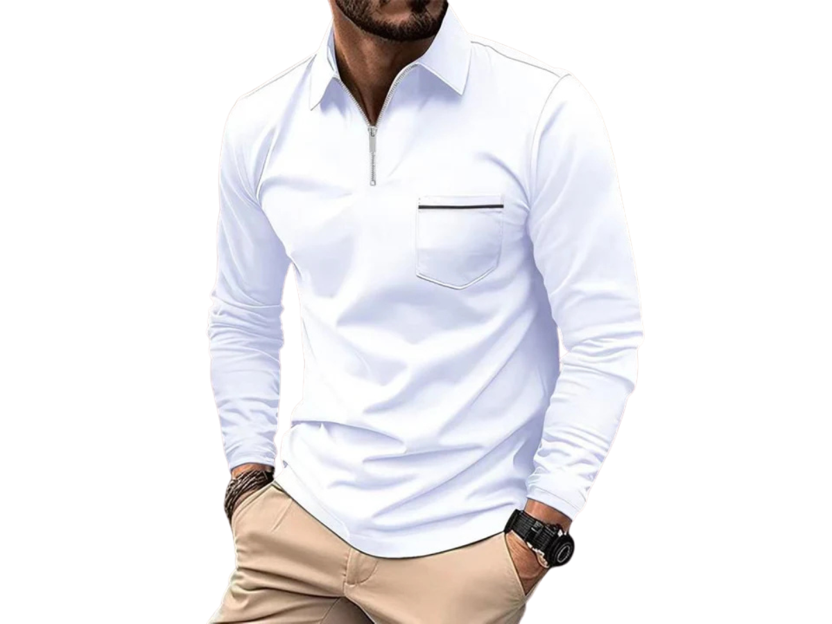 Klassisches Langarm-Poloshirt mit Brusttasche für Herren – Elegant & Bequem