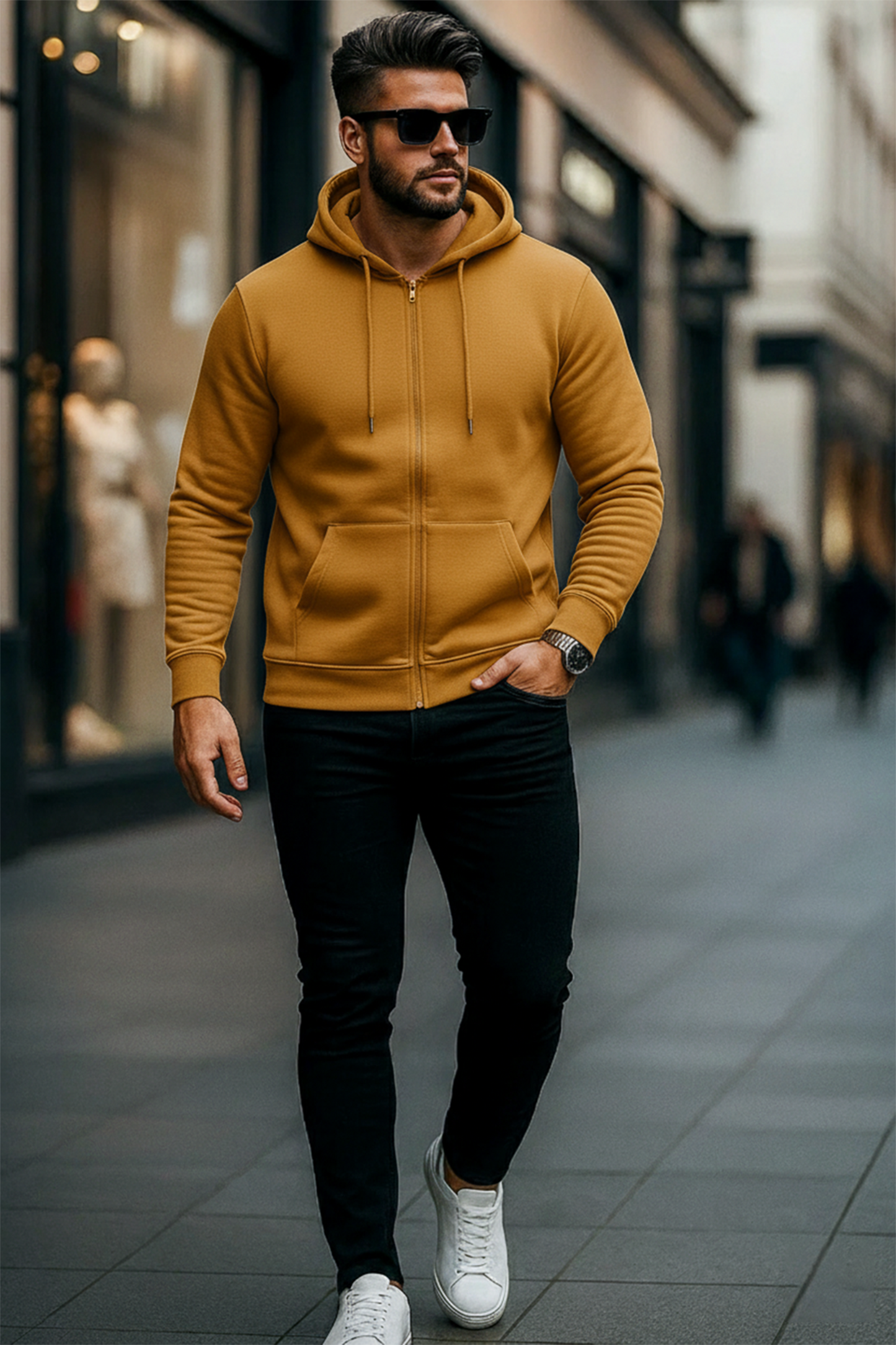 Kapuzenjacke mit Reißverschluss | Tobias – Senfgelb