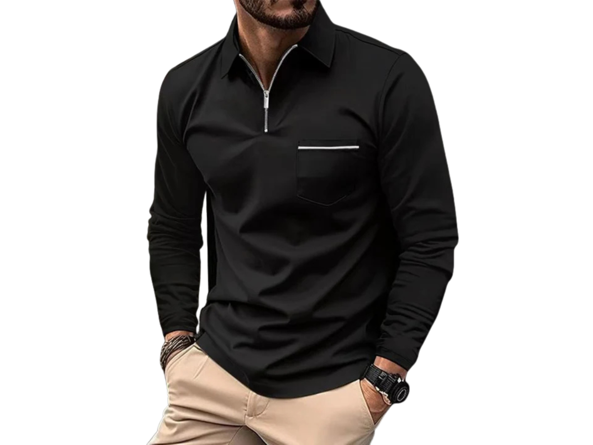 Klassisches Langarm-Poloshirt mit Brusttasche für Herren – Elegant & Bequem