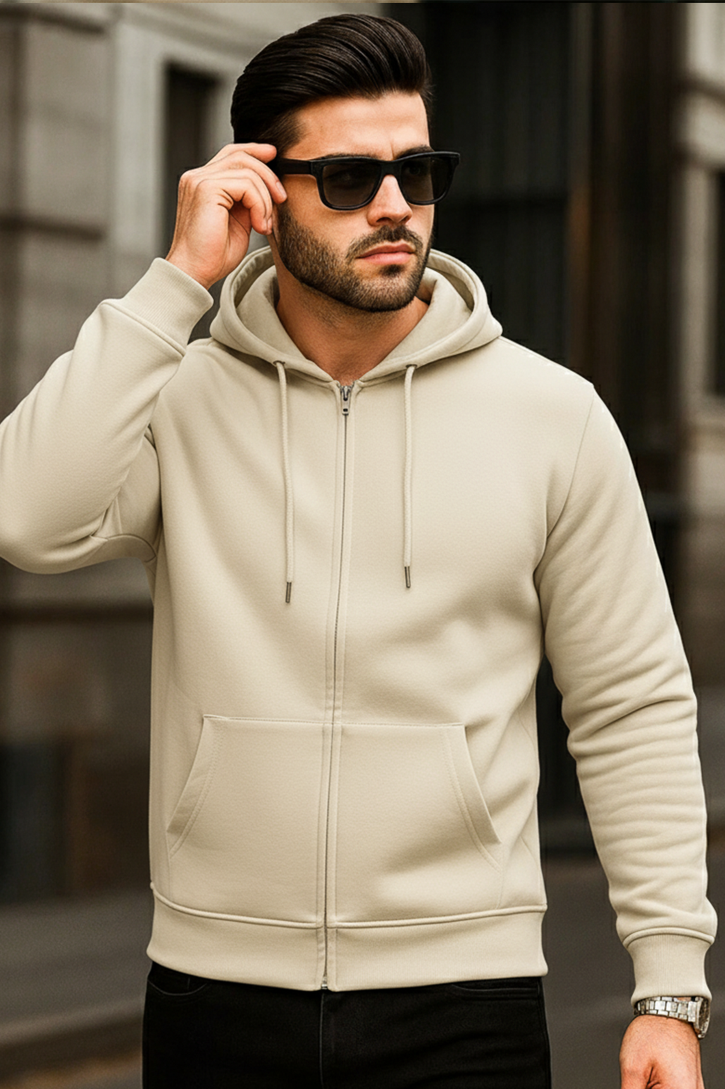 Kapuzenjacke mit Reißverschluss | Lukas – Sandbeige