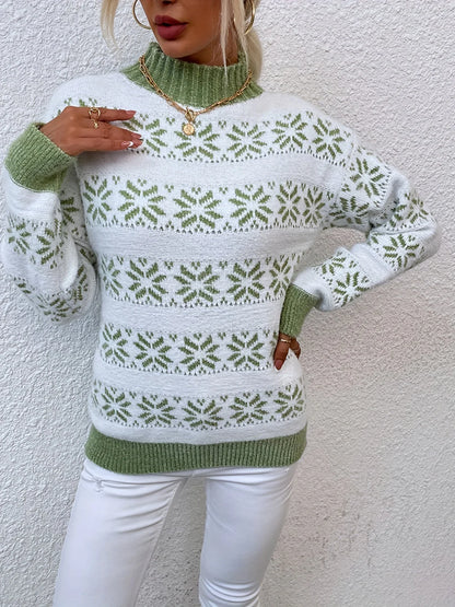 Damen Weihnachts Pullover – Schneeflocken Muster – Weicher Winterstrick & Festlicher Stil