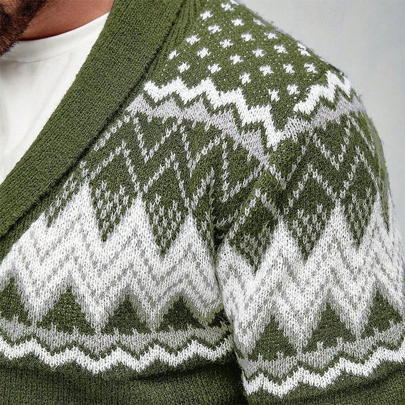 Herren Weihnachtscardigan mit Knöpfen – Fair Isle Strickjacke für Winter & Festtage