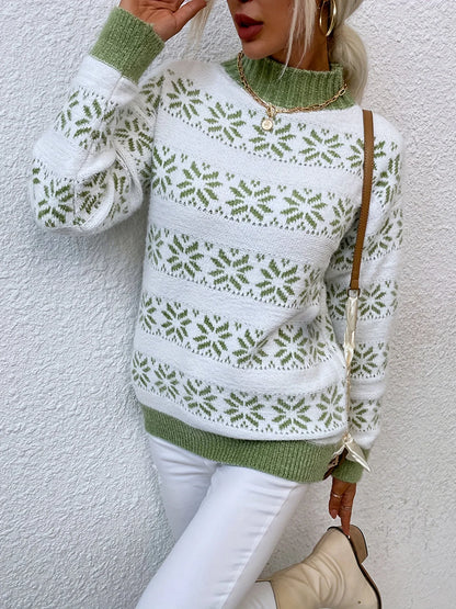 Damen Weihnachts Pullover – Schneeflocken Muster – Weicher Winterstrick & Festlicher Stil