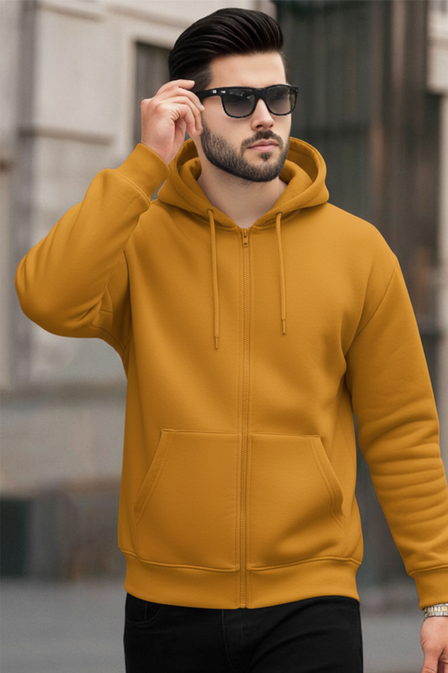 Kapuzenjacke mit Reißverschluss | Tobias – Senfgelb