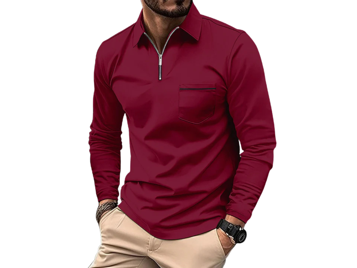 Klassisches Langarm-Poloshirt mit Brusttasche für Herren – Elegant & Bequem