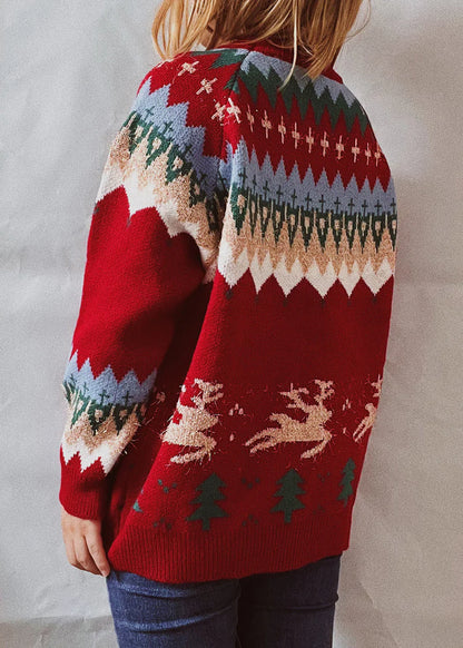 Damen Weihnachtspullover – Fair-Isle Winterstrick – Rentier & Tannenbaum Muster