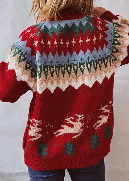 Damen Weihnachtspullover – Fair-Isle Winterstrick – Rentier & Tannenbaum Muster