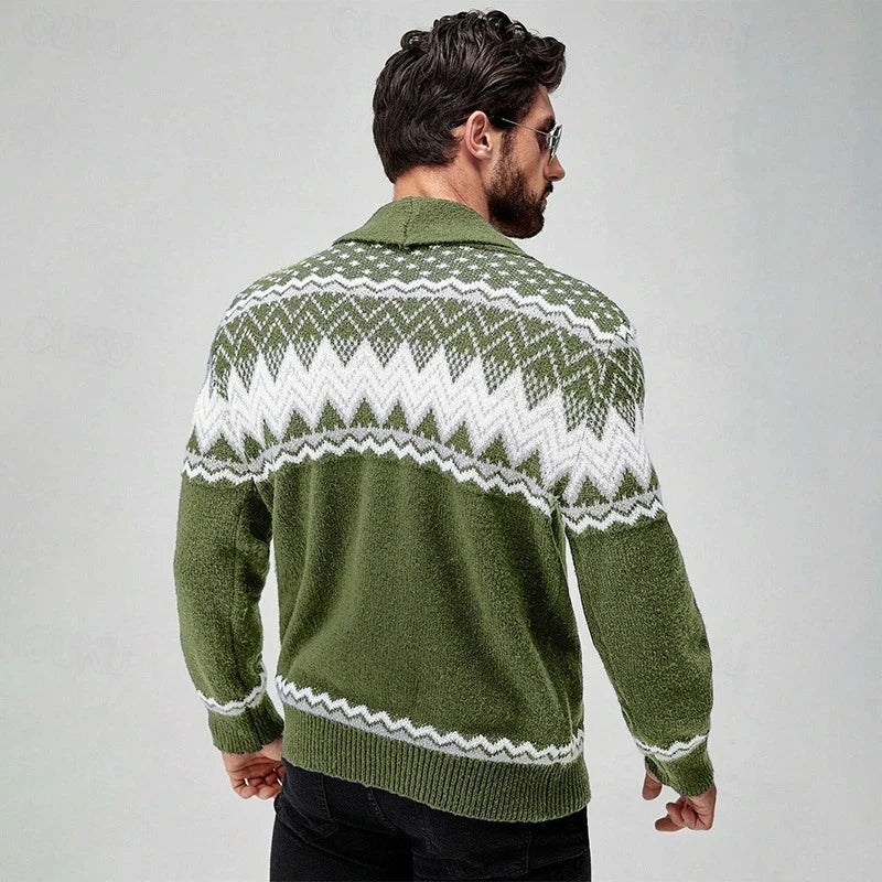 Herren Weihnachtscardigan mit Knöpfen – Fair Isle Strickjacke für Winter & Festtage