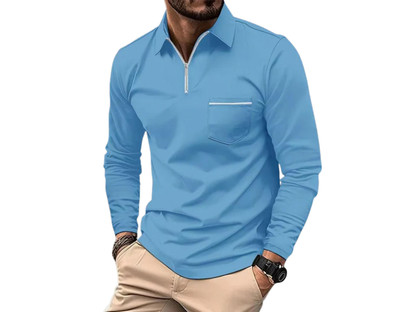 Klassisches Langarm-Poloshirt mit Brusttasche für Herren – Elegant & Bequem