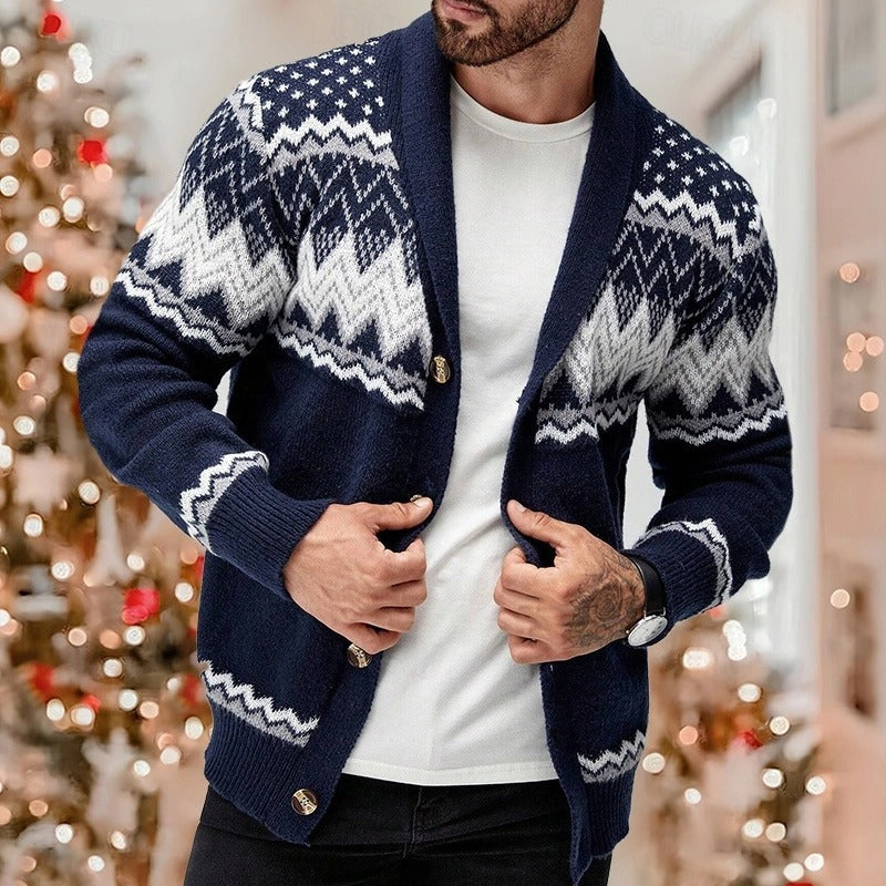 Herren Weihnachtscardigan mit Knöpfen – Fair Isle Strickjacke für Winter & Festtage
