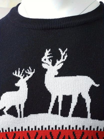 Herren Weihnachtspullover – Rentiermuster – Warmer Winterstrick in Rot