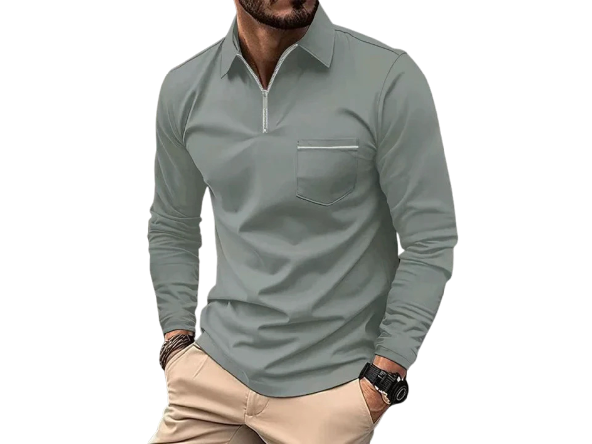 Klassisches Langarm-Poloshirt mit Brusttasche für Herren – Elegant & Bequem