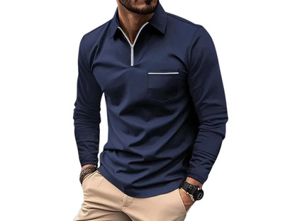 Klassisches Langarm-Poloshirt mit Brusttasche für Herren – Elegant & Bequem