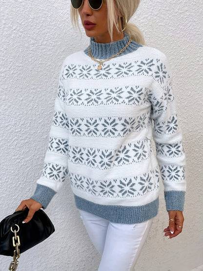 Damen Weihnachts Pullover – Schneeflocken Muster – Weicher Winterstrick & Festlicher Stil
