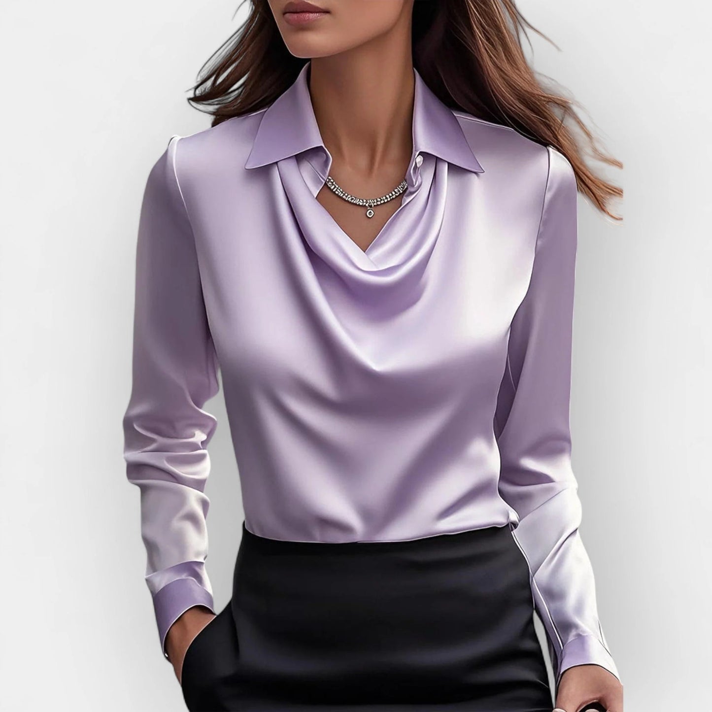 Elegante Damen Satinbluse mit Wasserfallkragen – Zeitlos & Feminin