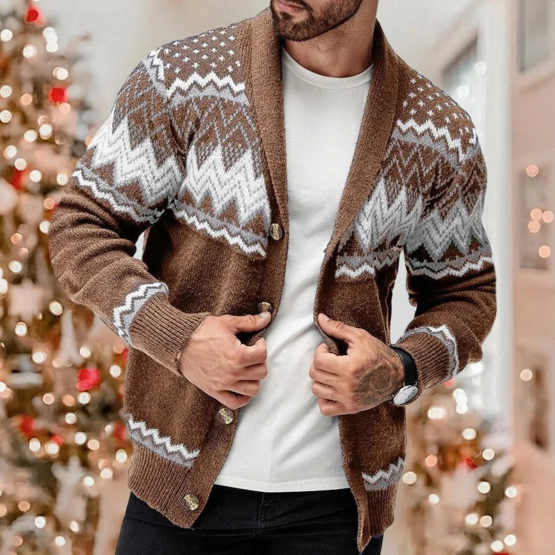 Herren Weihnachtscardigan mit Knöpfen – Fair Isle Strickjacke für Winter & Festtage