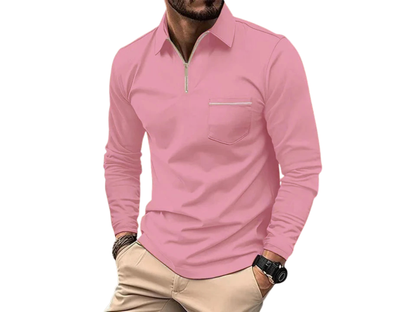 Klassisches Langarm-Poloshirt mit Brusttasche für Herren – Elegant & Bequem
