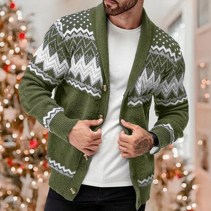 Herren Weihnachtscardigan mit Knöpfen – Fair Isle Strickjacke für Winter & Festtage