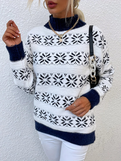 Damen Weihnachts Pullover – Schneeflocken Muster – Weicher Winterstrick & Festlicher Stil