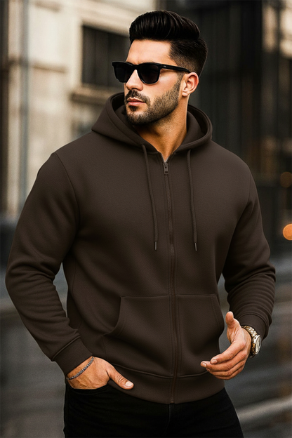 Kapuzenjacke mit Reißverschluss | Matthias – Kaffeebraun