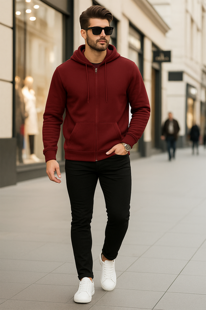 Kapuzenjacke mit Reißverschluss | Jonas – Burgunderrot