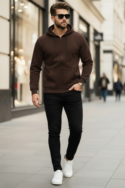 Kapuzenjacke mit Reißverschluss | Matthias – Kaffeebraun