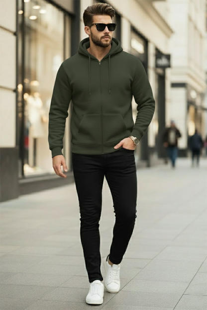 Kapuzenjacke mit Reißverschluss | Andreas – Olivgrün
