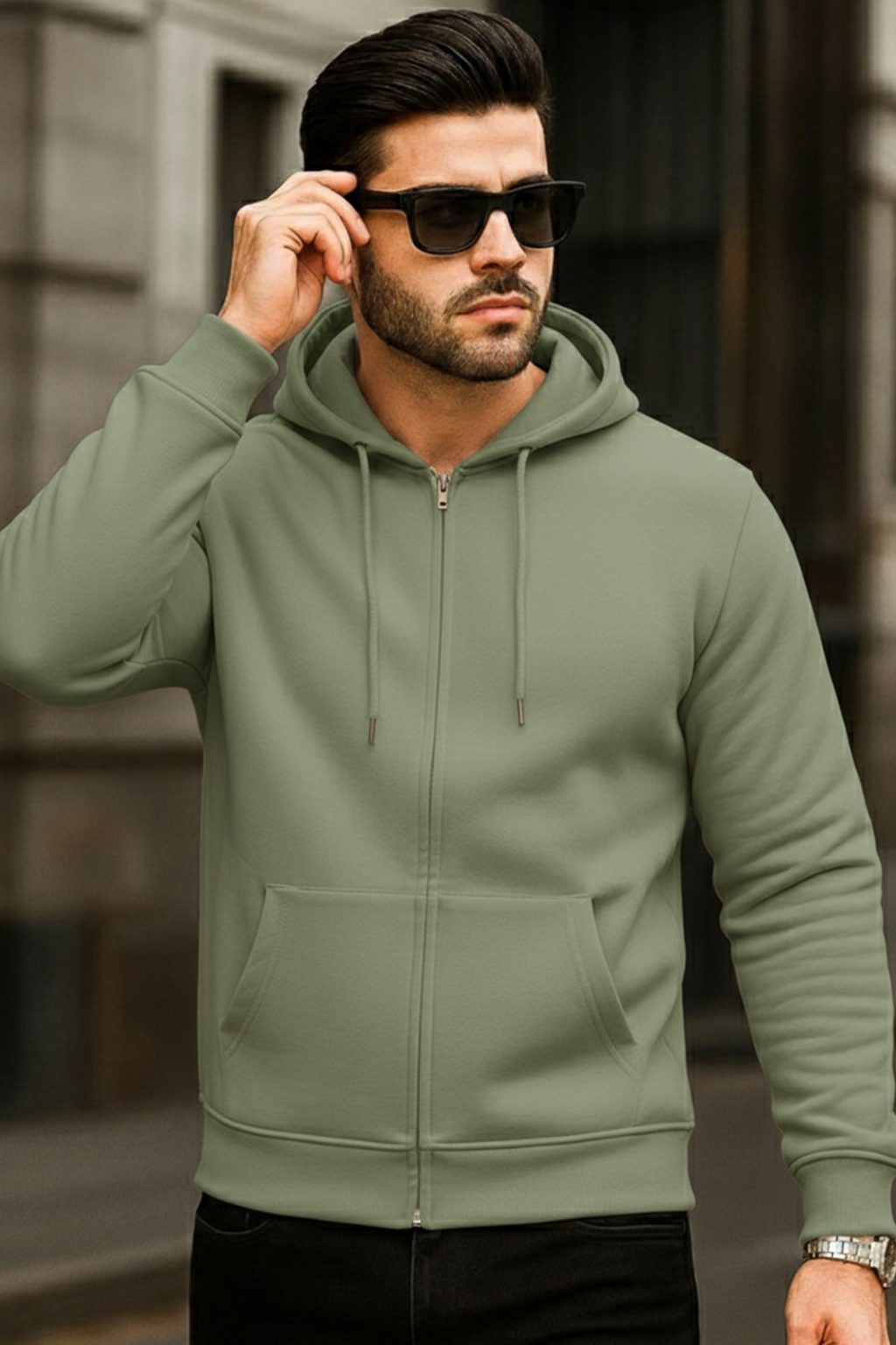 Kapuzenjacke mit Reißverschluss | Henrik – Salbeigrün