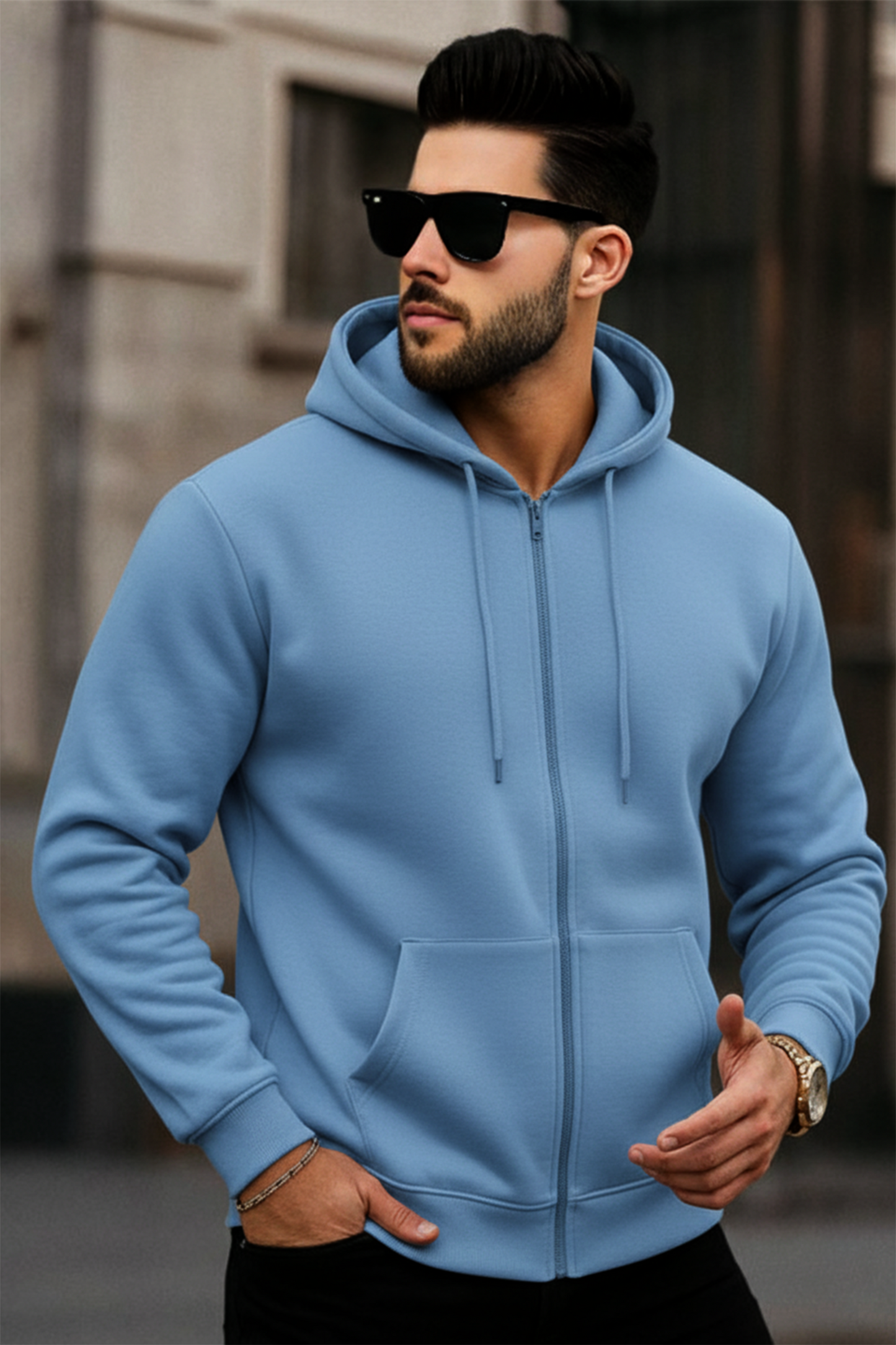 Kapuzenjacke mit Reißverschluss | Niklas – Himmelblau