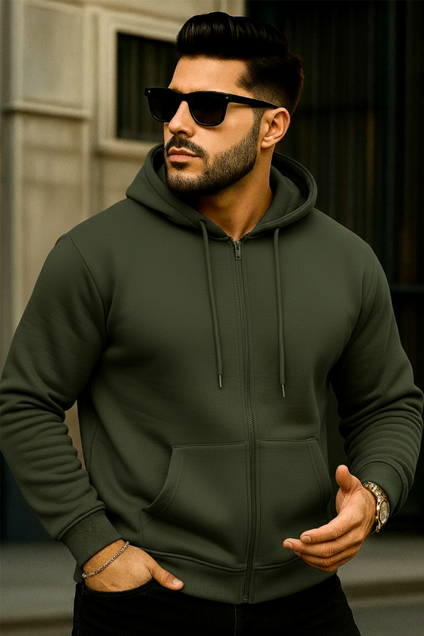 Kapuzenjacke mit Reißverschluss | Andreas – Olivgrün