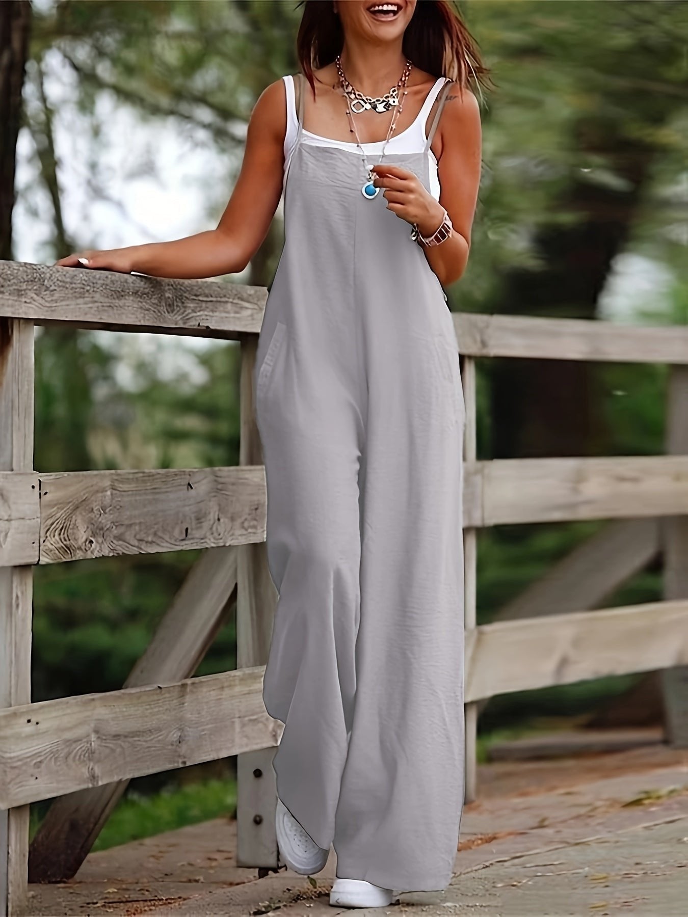 Ärmellose Latzhose mit weitem Bein für Damen-Pants for Women-Alpenkind
