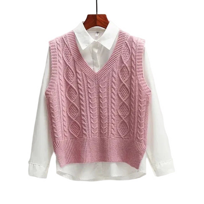 Ärmelloser Pullover mit V-Ausschnitt und gerader Form-Women Sweaters-Alpenkind