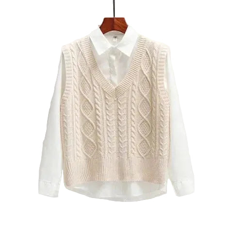 Ärmelloser Pullover mit V-Ausschnitt und gerader Form-Women Sweaters-Alpenkind