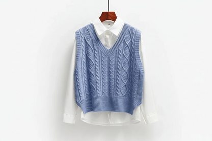 Ärmelloser Pullover mit V-Ausschnitt und gerader Form-Women Sweaters-Alpenkind