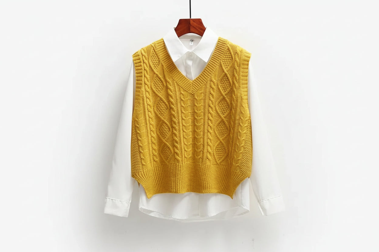 Ärmelloser Pullover mit V-Ausschnitt und gerader Form-Women Sweaters-Alpenkind