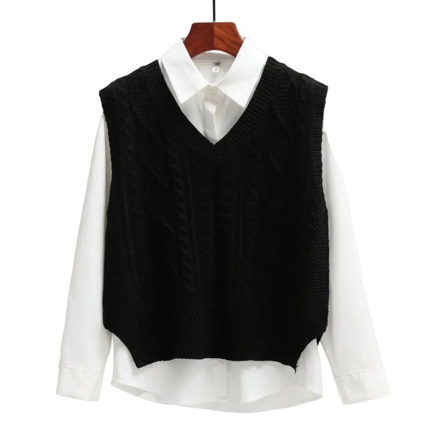 Ärmelloser Pullover mit V-Ausschnitt und gerader Form-Women Sweaters-Alpenkind