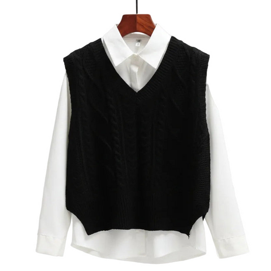 Ärmelloser Pullover mit V-Ausschnitt und gerader Form-Women Sweaters-Alpenkind