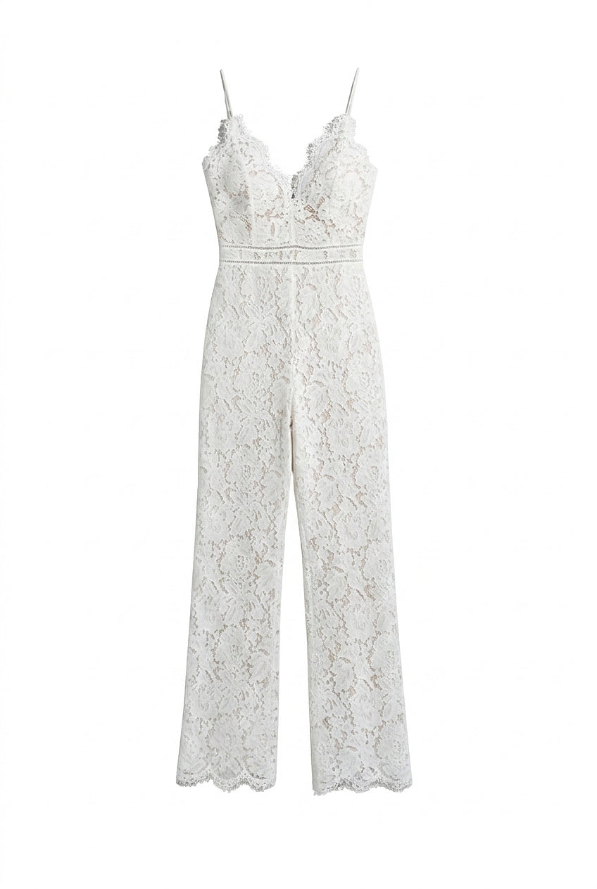 Ärmelloser Spitzen-Jumpsuit mit V-Ausschnitt und weitem Bein für Damen-Jumpsuits for women-Alpenkind