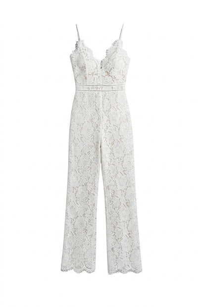 Ärmelloser Spitzen-Jumpsuit mit V-Ausschnitt und weitem Bein für Damen-Jumpsuits for women-Alpenkind