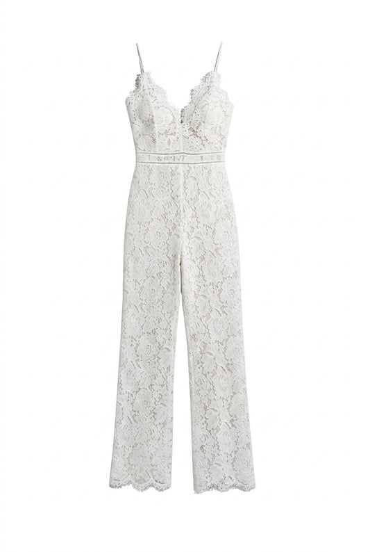 Ärmelloser Spitzen-Jumpsuit mit V-Ausschnitt und weitem Bein für Damen-Jumpsuits for women-Alpenkind