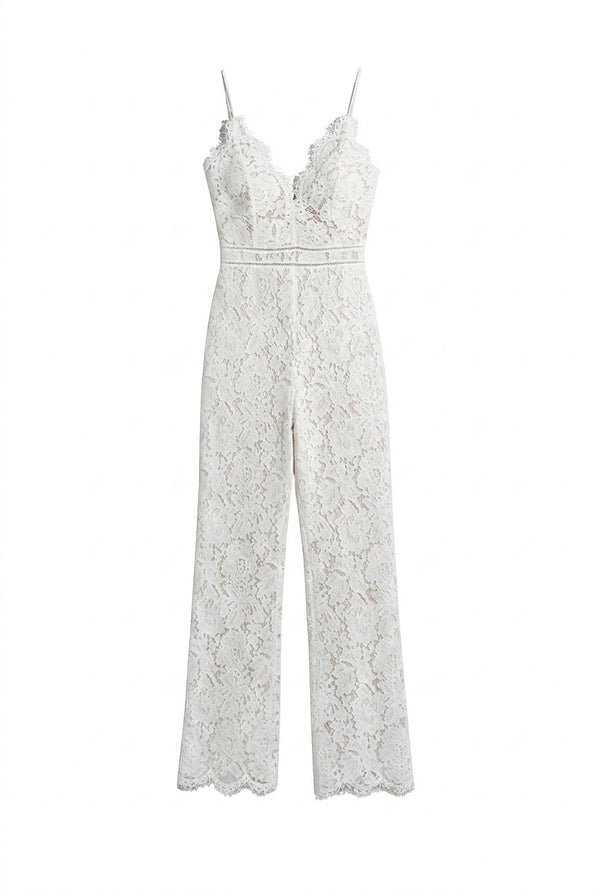 Ärmelloser Spitzen-Jumpsuit mit V-Ausschnitt und weitem Bein für Damen-Jumpsuits for women-Alpenkind