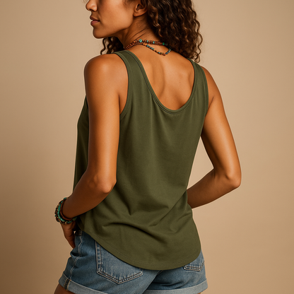 Ärmelloses Damen-Top mit V-Ausschnitt, Knopfleiste vorne und abgerundetem Saum-Tops for women-Alpenkind