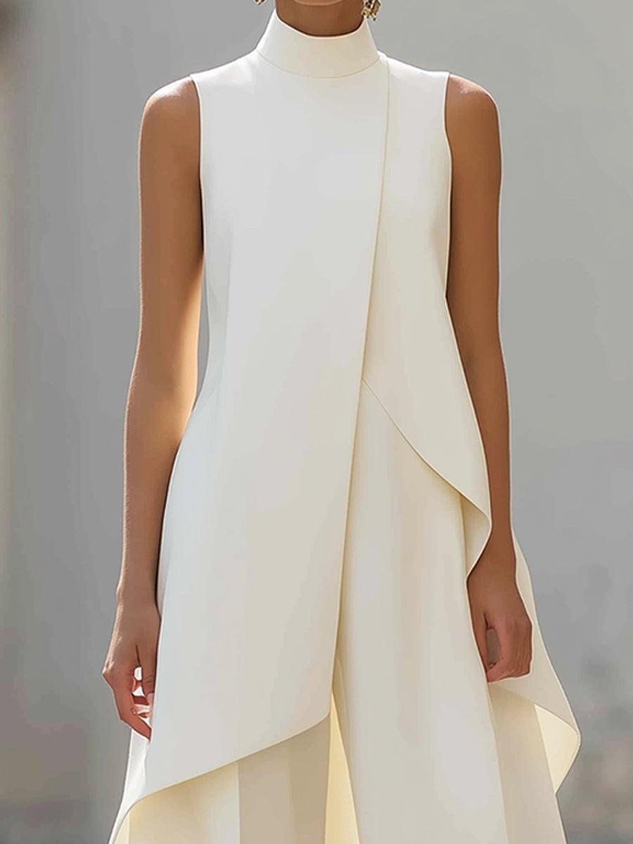 Ärmelloses Damen-Tunika-Set mit hohem Kragen und asymmetrischem Schnitt-Sets for women-Alpenkind